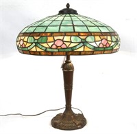 Williamson Bronze lamp with leaded glass shade