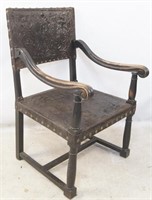 Spanish Colonial Tooled Leather Arm Chair