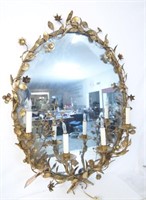 Ornate oval mirror w wrought iron