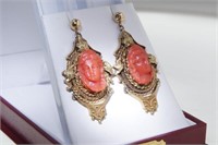 19th c 18kt Gold Coral earrings  Etruscan Revival