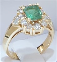18kt Gold emerald & diamond estate ring