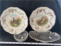 2 Bavaria Bird Plates And Relish Dish, Bowl