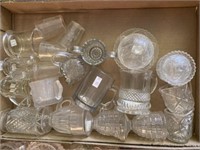 Pressed Glass Cream And Sugar, Covered Dish, Cups