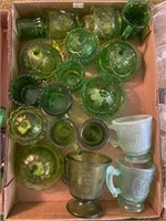 Green Glass Cream And Sugar, Covered Dishes, Cups