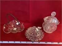 Clear Glass Cherry Basket, 2 Covered Dishes