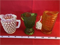 Hobnail Pitcher, Green Pressed Glass Pitcher,