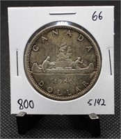 1966 Canadian Voyageur Dollar 80% Silver $1