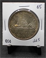 1965 Canadian Voyageur Dollar 80% Silver $1