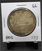 1966 Canadian Voyageur Dollar 80% Silver $1