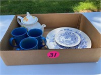 Tea Pot, Plates & Mugs