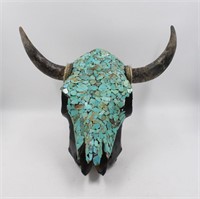 Turquoise Overlaid Steer Skull Wall Display