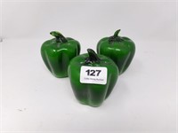 Three Artglass Green Peppers