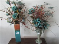 2 FORAL ARRANGEMENTS W/ POTTERY VASES