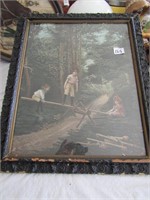 EARLY FRAMED PICTURE KIDS PLAYING ON WHOLEMADE