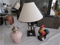WROUGHT IRON LAMP, ROOSTER, OIL LAMP
