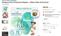 Pampers Pure Protection Diapers Sz 6 Qty 72