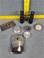 Opra binoculars , Compass, lighter, license plate