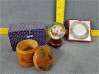 Snow Globe, Clear Bracelet, Wood Container, box