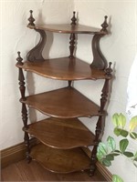 5 tiered corner shelf.  50” tall x 18” deep