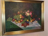 Handpainted fruit picture oil on canvas with gold