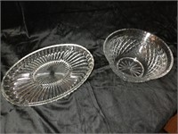 Crystal serving tray 14”  and small bowl 8.5”