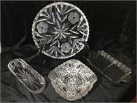 Crystal platter, and 3 serving dishes