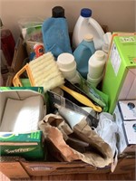 Large box of cleaning supplies