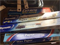 Wax paper, parchment paper and 9 foil pans