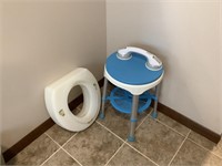 3 handicapped pieces, toilet seat, shower stool,