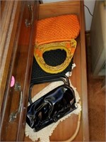DRAWER OF PURSERS - WOOD HANDLED - CROCHETED