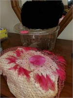VINTAGE HATS- LADIES PINK FEATHER AND BLACK