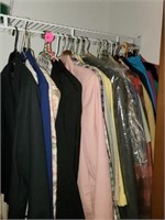 NICE CLOSET FULL OF MENS SUITS AND LADIES JACKETS