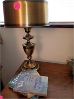 BRASS TABLE LAMP AND RELIGIOUS BOOKS