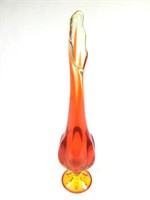 Mid Century Orange Mold Blown Glass Vase