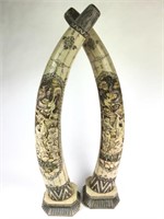 Pr Faux Ivory Carved Tusks
