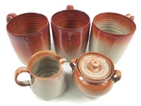 Set of 5 North Carolina Pottery Mugs Sugar Cream