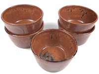 5 North Carolina Pottery Brown Dessert Bowls