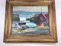 Original Oil Painting Fishing Harbor