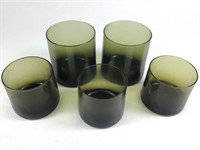 5 Mid Century Olive Green Glass Tumblers