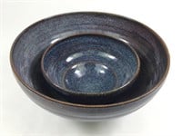 2 Blue Glaze Studio Pottery Bowls