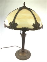 Antique Bronze Lamp w/ Slag Glass Shade