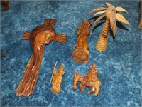 WOOD CARVED RELIGIOUS FIGURINES, WALL PLAQUE