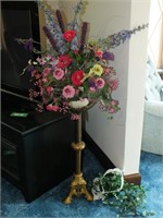 PLANT STAND W/ARTIFICIAL FLOWERS, MORE