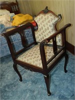 ANTIQUE WOOD/FABRIC CHAIR