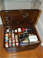 PLASTIC SEWING BOX W/CONTENTS