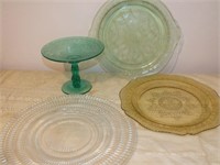 PLATTER, FOOTED DISH, DEPRESSION GLASS