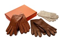 TWO PAIRS OF VINTAGE HERMES BROWN LEATHER GLOVES
