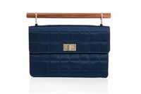 CHANEL BLUE SATIN QUILTED EVENING BAG