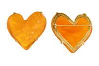 VINTAGE GIVENCHY AMBER HEART LUCITE BROOCH