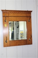 Oak Hall Mirror With Hooks